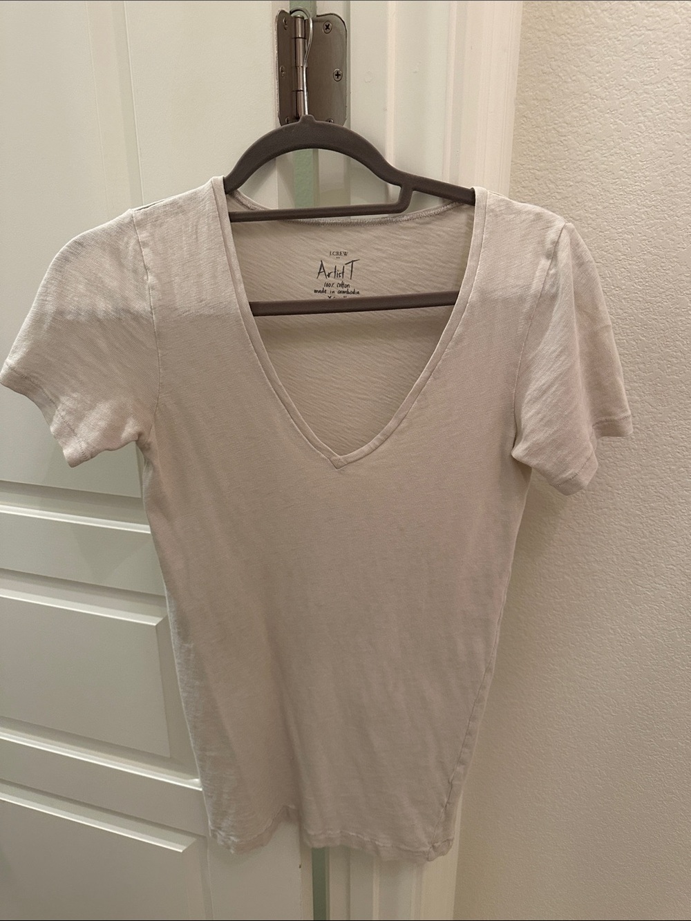 J. Crew Artist T V-Neck Tee in Light Beige